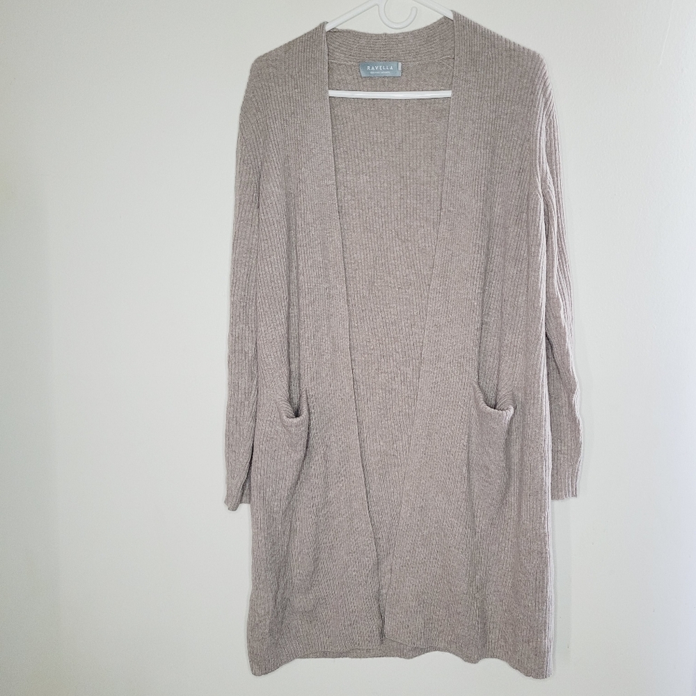 Ravella Cashmere Cardigan Open Beige Soft Luxury Knit Layering Cozy Pocket Small
